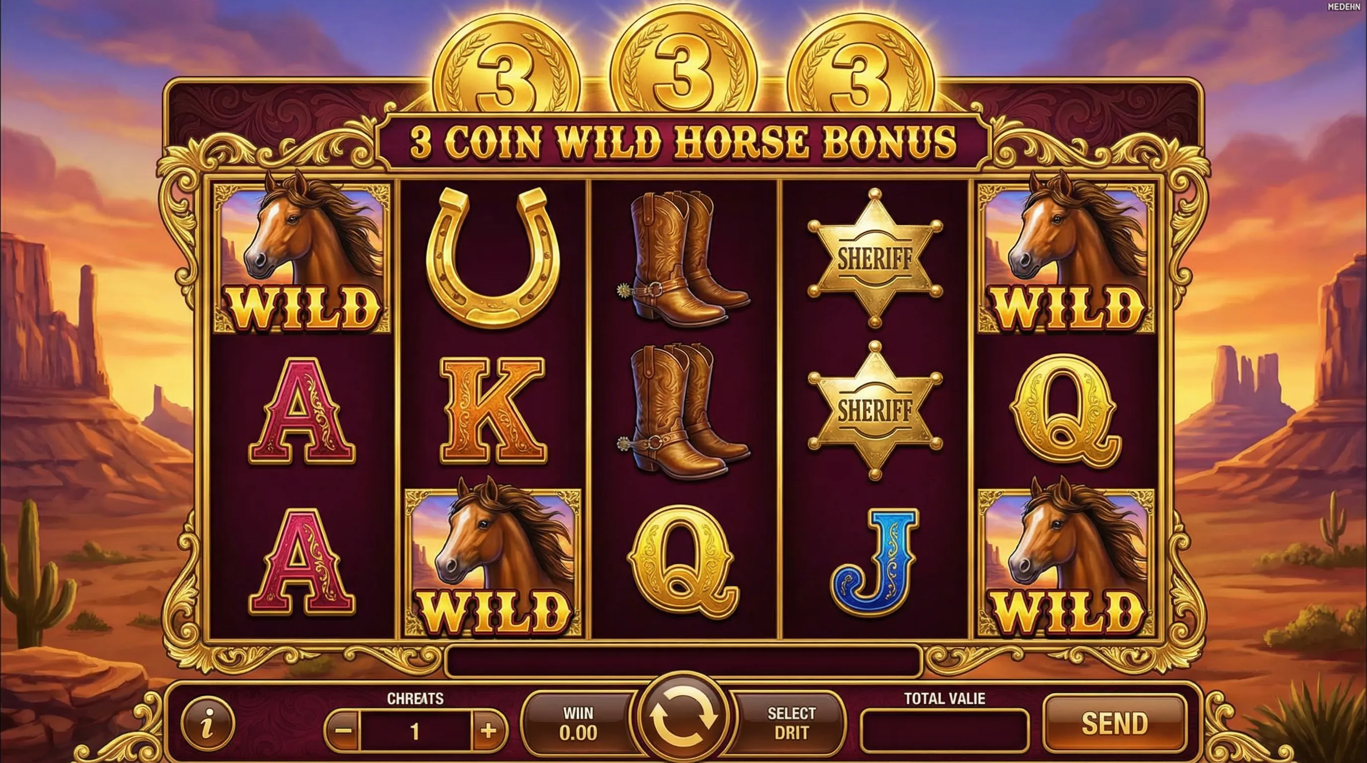 Caça-níqueis 3 Coin Wild Horse com tema de cavalos selvagens